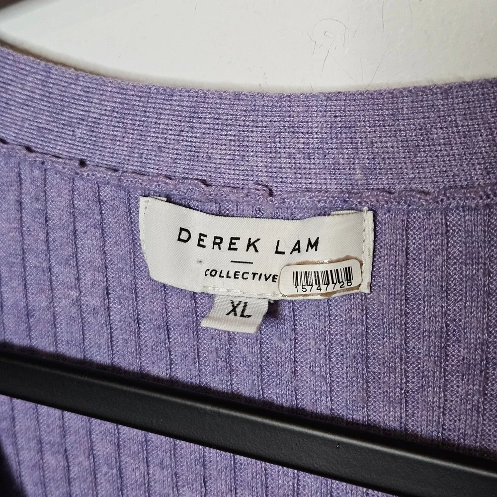Derek Lam Collective Ribbed‎ Wool Blend Button Front Top Long Sleeve Purple XL